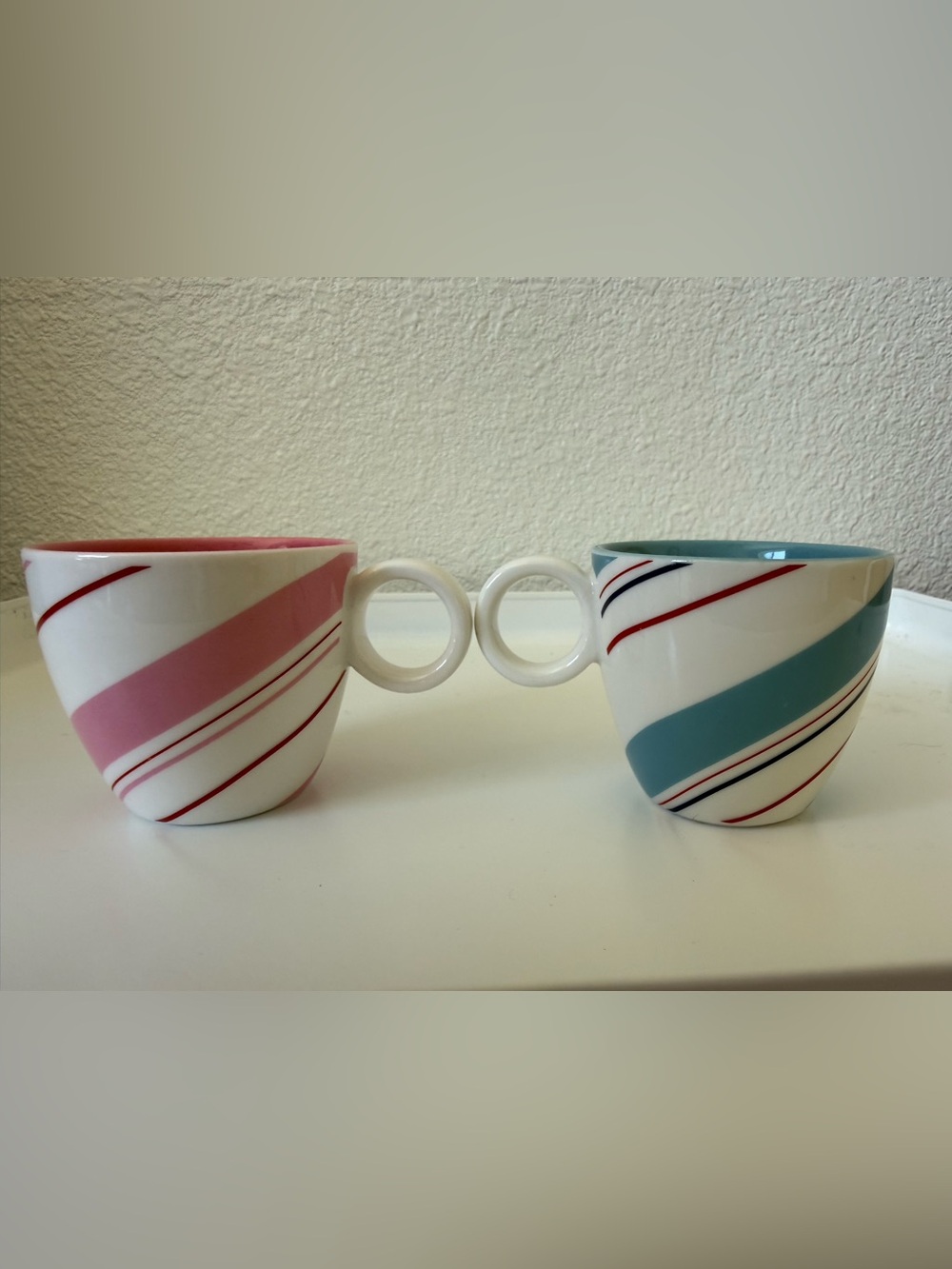 Starbucks Holiday 2007 Demitasse Espresso Cups Set of 2 Pink & Blue Swirl 3oz